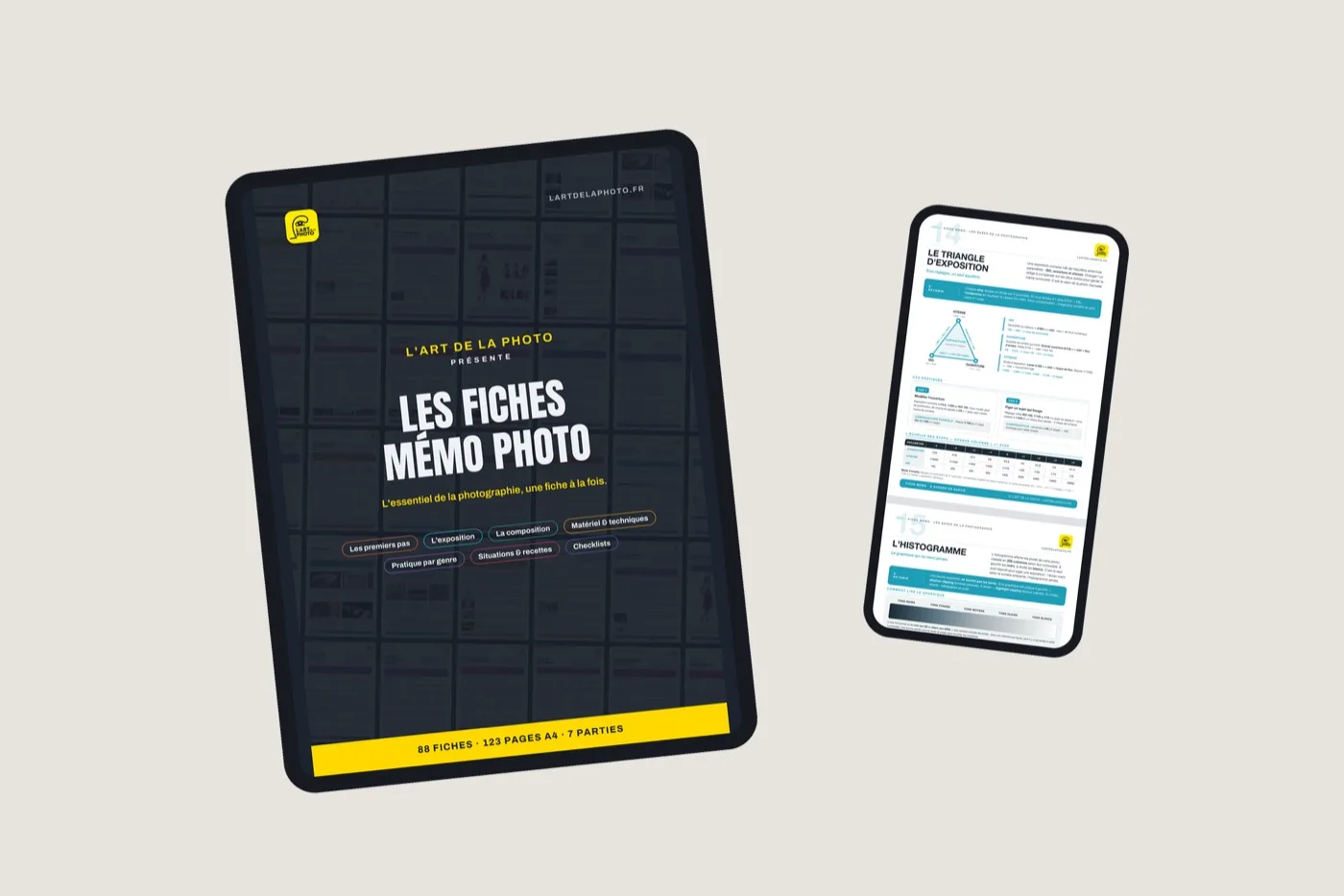 Les fiches sur tablette et sur téléphone, vue paysage